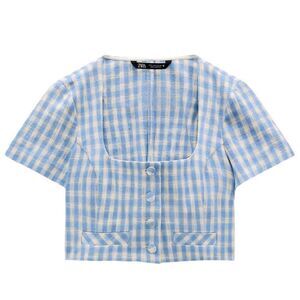 Zara blue gingham cropped blazer Size S | Like New